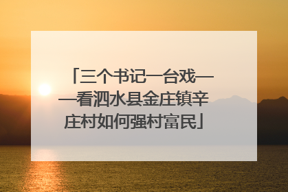 三个书记一台戏——看泗水县金庄镇辛庄村如何强村富民