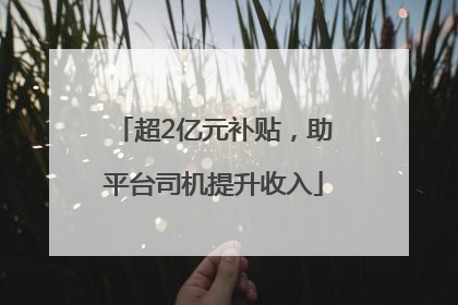 超2亿元补贴，助平台司机提升收入
